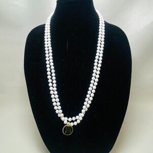 Vintage Lot of 2 Monet White Hand Knotted Glass‎ Bead Necklace 16" New With Tags